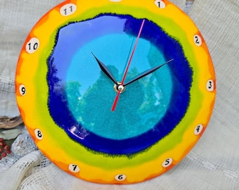 Orologio da parete in ceramica colorata – Orologio artistico arcobaleno fatto a mano, decorazione moderna per la casa