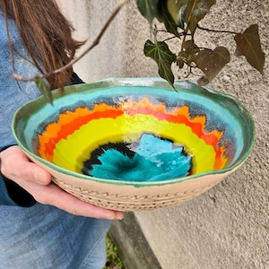 Bol à fruits en céramique fait main - Pièce maîtresse d'art colorée XL, Collection Croatie