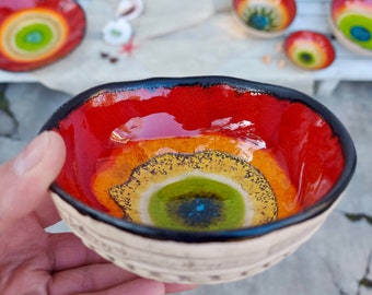 Red Ceramic Bowl, Snacks Bowl, Gift For Her, Nuts Plate, Art Pottery, Home Decor, Plate Fruits, Unique Ceramic, Jewelry Dish, Christmas Gift