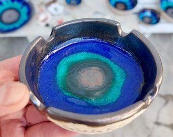 Ceramic Small Ashtray, Blue Ashtray, Gift For Him, Colorful Ashtray, Housewarming Gift, Unique Pottery, Cigar Ashtray, Handmade Ceramic Art