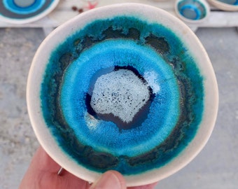 Handmade Turquoise Bowl, Jewelry Dish, Ceramic Dipping Bowl, Deep Blue, Modern Home Decor, Unique Pottery, Birthday Gift, Kitchen Art Decor