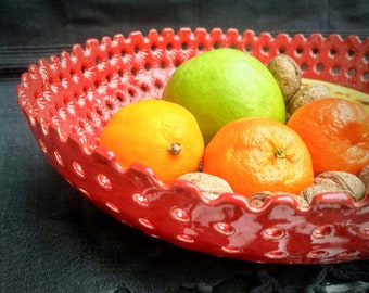 Ceramic Fruit Bowl, Red Bowl, Home Decor, Pottery Serving Bowl, Handmade Ceramic, Unique Valentine Gift, Contemporary Art, Minimalist Design