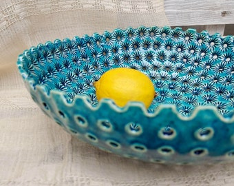 Blue Art Ceramic Bowl, Wedding Gift, Handmade Ceramic, Pottery Art, Fruit Bowl, Large Serving Bowl, Gift For Her, Home Decor, Unique Ceramic