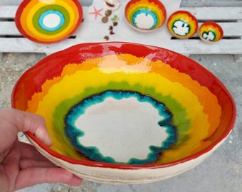 Rainbow Ceramic, Unique Bowl, Art Home Decor, Color Bowl, Housewarming Gift, Handmade Pottery Art, Fruit Bowl, Gift For Her, Modern Design