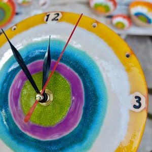 Wall Clock, Wedding Gift, Ceramic Wall, Modern Home Design, Handmade Pottery, Unique Round Clock, Art Decor, Colourful Clock, Kitchen Clock