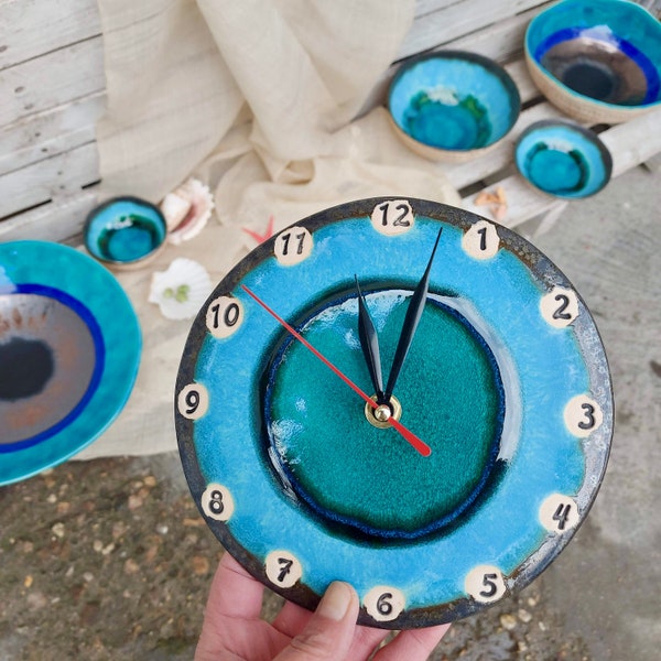 Ceramic Clock, Unique Art Clock, Ceramic Wall Clock, Handmade Pottery Clock, Home Decor, Color Clock, Wall Decor, Kitchen Clock, Clock Wall