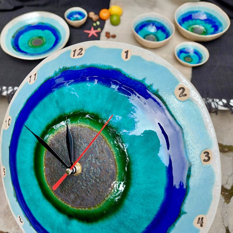 Art Clock Ceramic Clock Wall Round Clock Unique Clock - Etsy