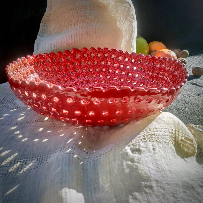 Ceramic Fruit Bowl, Red Bowl, Home Decor, Pottery Serving Bowl, Handmade Ceramic, Unique Valentine Gift, Contemporary Art, Minimalist Design image 2