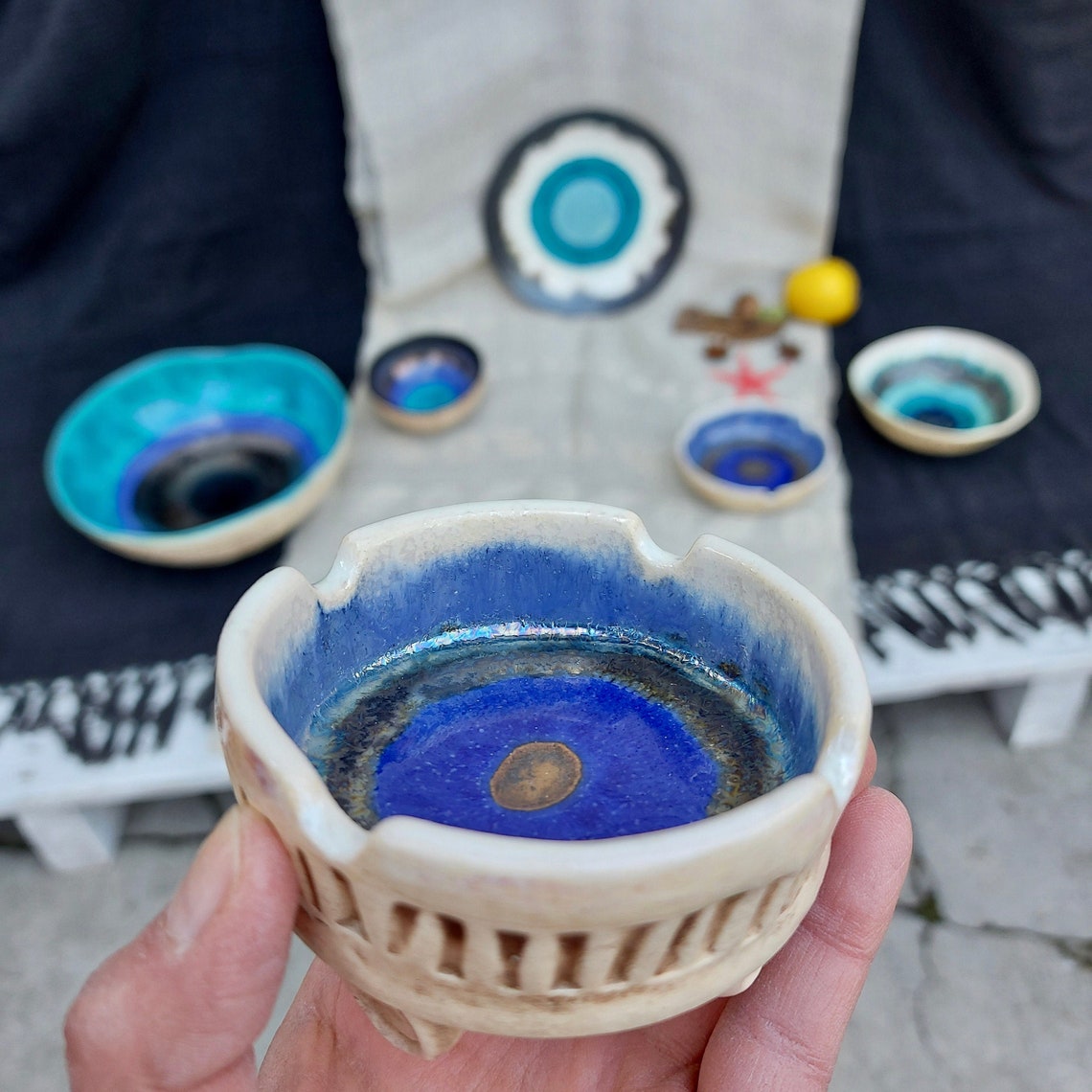 Ceramic Small Ashtray Blue Ashtray Gift For Him Colorful Etsy