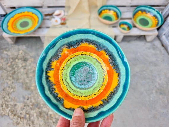 Handmade Ceramic Tapas Dish – Sunflower Inspired Colorful Pottery, Kitchen & Home Decor Accent