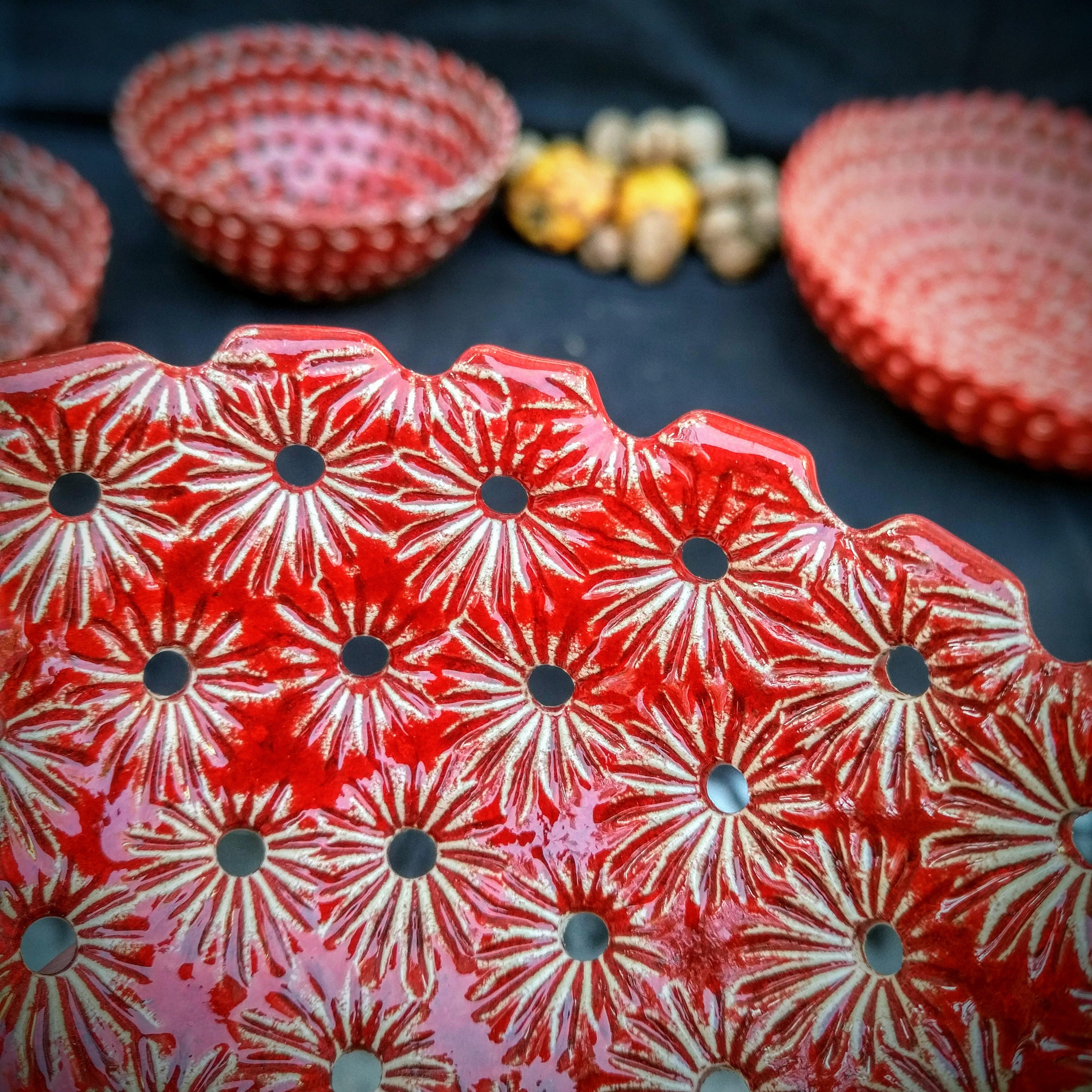 Ceramic Red Bowl Candle Holder Christmas Decor Fruit Bowl Etsy
