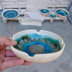 Handmade Ceramic Ashtray, Gift For Him, Art Pottery Tray, Blue Ashtray, Unique Art, Father&#39;s Day, Home Decor, Blue Gift, Ceramic And Pottery