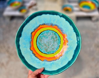 Handmade Ceramic Wall Plate – Colorful Summer Pottery Decor Accent