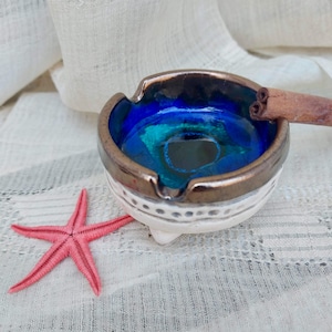 Ceramic Small Ashtray, Blue Ashtray, Gift For Him, Colorful Ashtray, Housewarming Gift, Unique Pottery, Cigar Ashtray, Handmade Ceramic Art