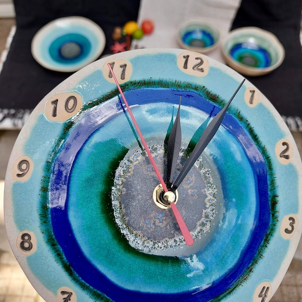 Clock Gift, Unique Clock, Ceramic Clock, Hand Made Pottery, Home Decor, Gift For Him, Art Clock, Wall Decoration, Kitchen Clock, Wall Clock