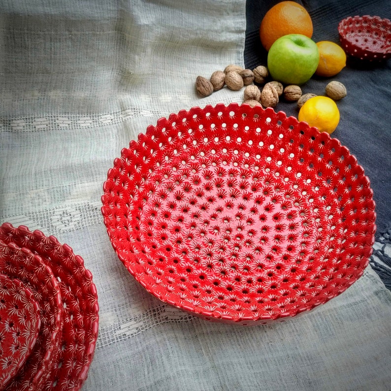 Ceramic Fruit Bowl, Red Bowl, Home Decor, Pottery Serving Bowl, Handmade Ceramic, Unique Valentine Gift, Contemporary Art, Minimalist Design image 6