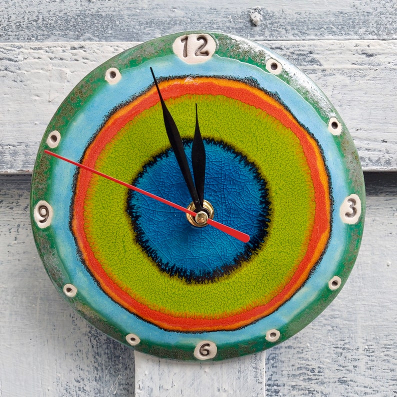 Wall Clock Gift Clock Round Clock Unique Art Pottery Etsy