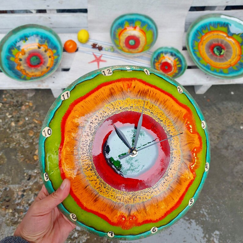 Art Clock Ceramic Clock Wall Round Clock Unique Clock - Etsy