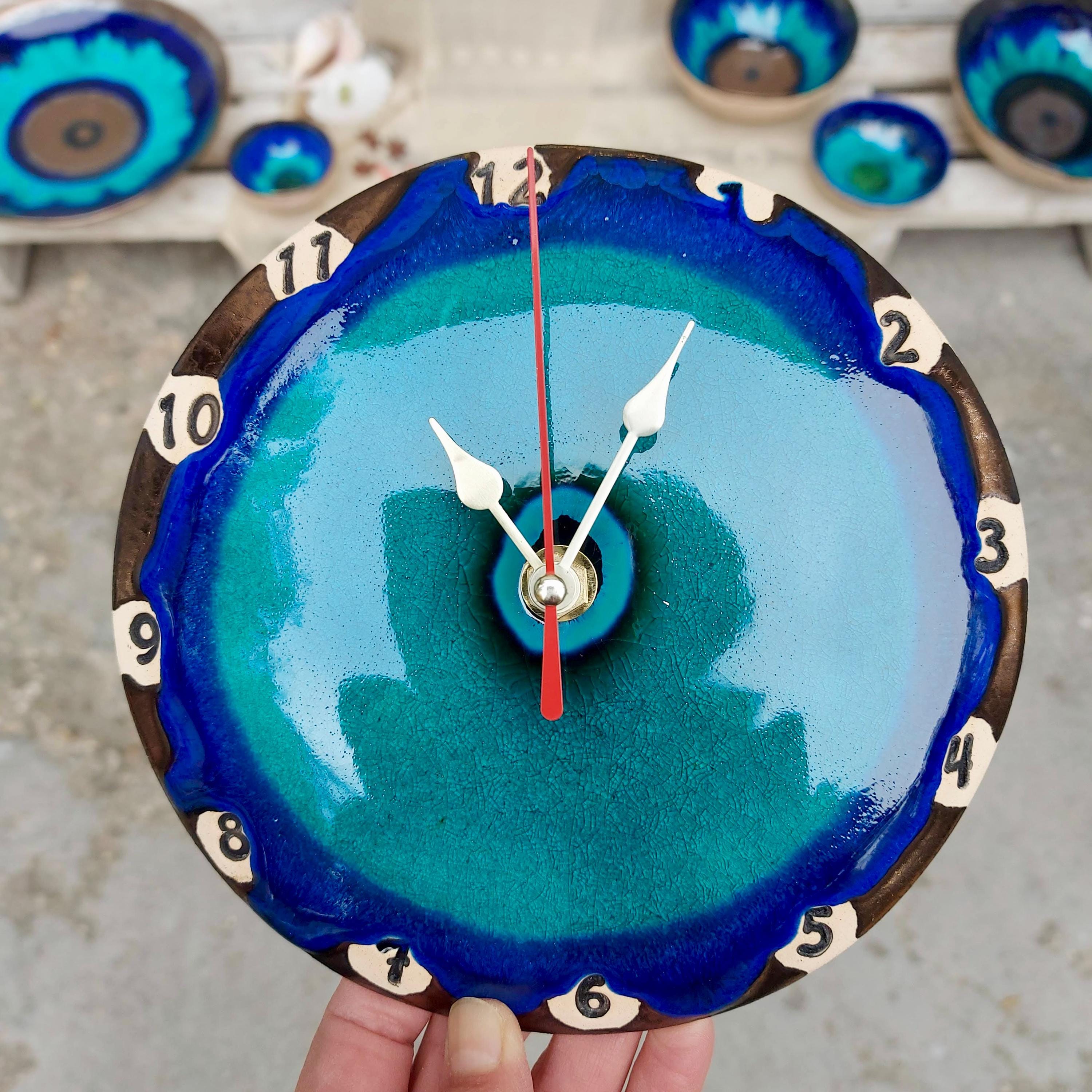Blue Ceramic Wall Clock – Handmade Coastal Pottery Decor - Etsy