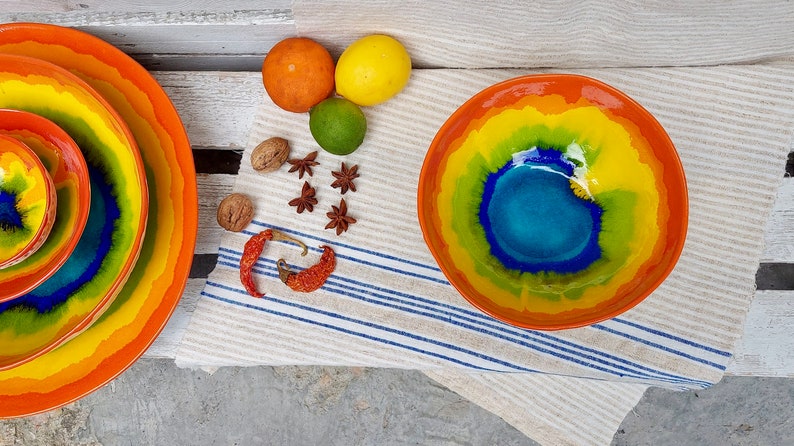 Pottery Bowl, Colorful Ceramic, Ceramic Bowl, Home Decor, Handmade Pottery, Modern Ceramic Fruit Bowl, Housewarming Gift, Artistic Pottery image 9