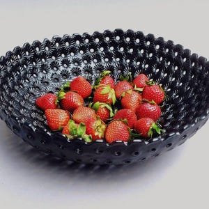 Handmade Black Ceramic Fruit Bowl – Lace Cut-Out Serving Bowl, Modern Table Centerpiece