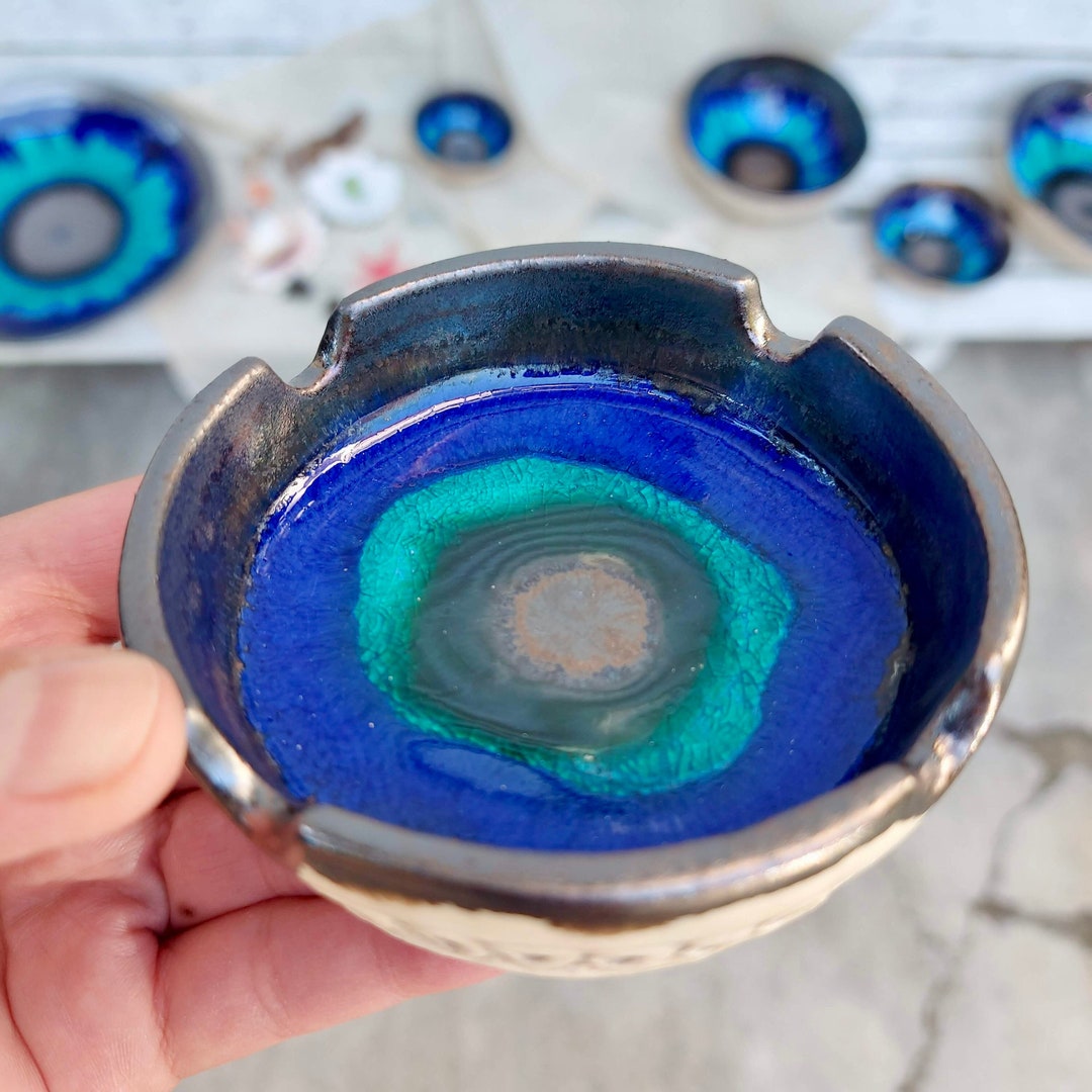 Ceramic Small Ashtray Blue Ashtray Gift for Him Colorful Etsy