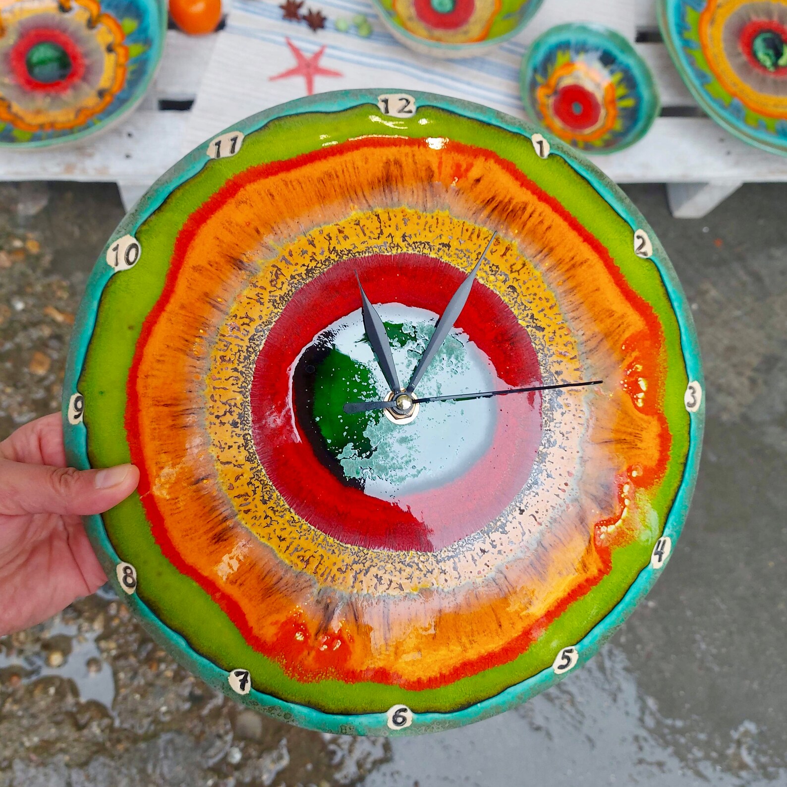 Art Clock Ceramic Clock Wall Round Clock Unique Clock - Etsy