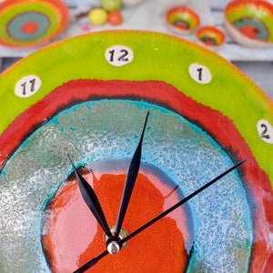 Art Clock, Ceramic Clock, Wall Round Clock, Unique Clock, Handmade Pottery, Clock Gift, Home Decor, Color Clock, Wall Decor, Kitchen Clock