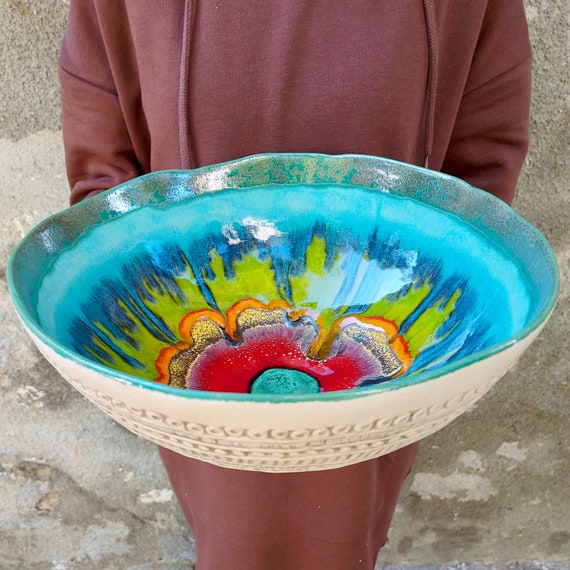 Large Pottery Bowl Unique Wedding Gift Ceramic Art Table Etsy