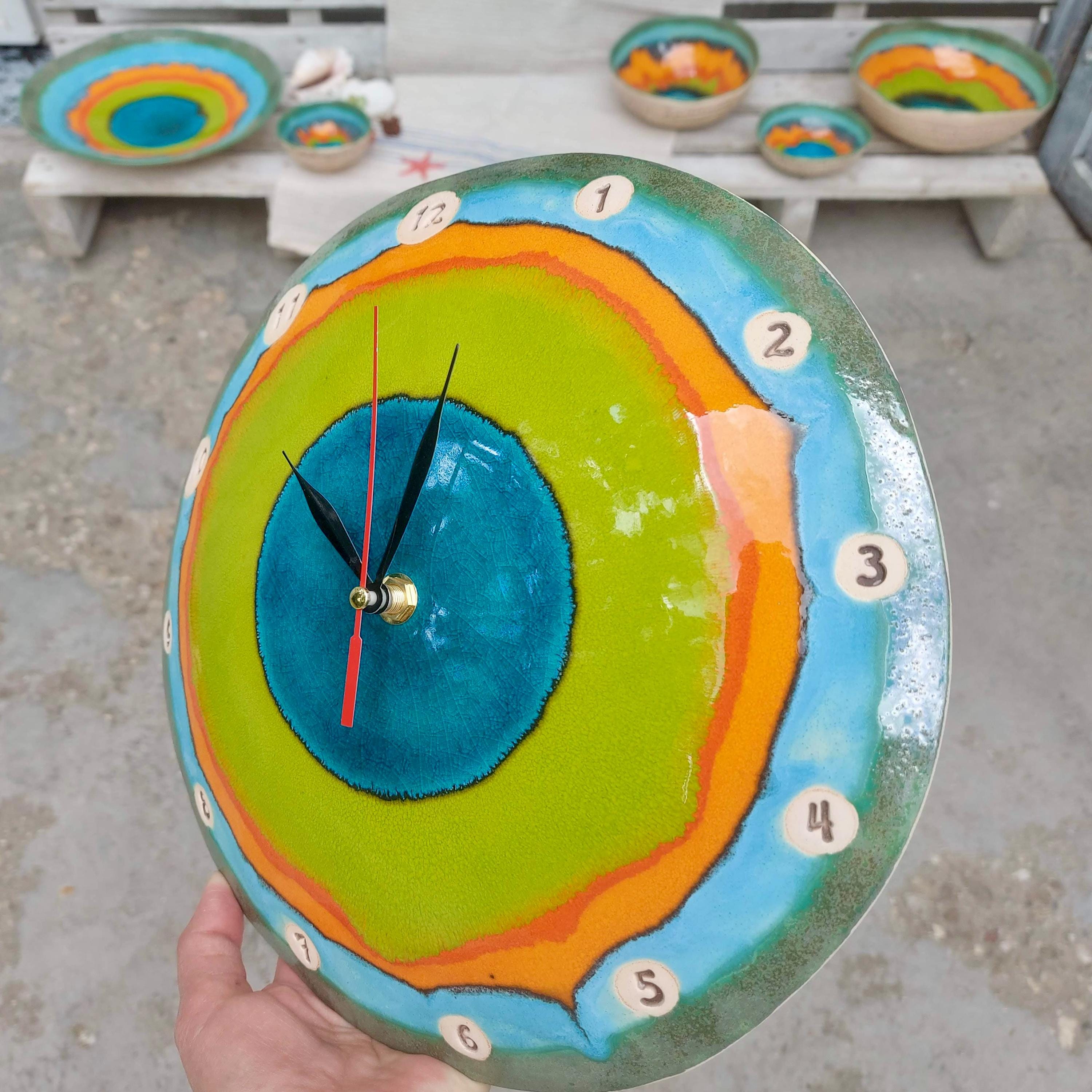 Handmade Ceramic Wall Clock – Colorful Art Pottery Decor, Croatia ...