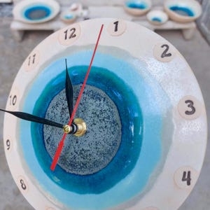 Unique Wall Clock, Blue Art, Ceramic Clock, Blue Home Decor, Pottery Handmade, Round Wall Clock, Modern Kitchen Wall Decor, Christmas Gift