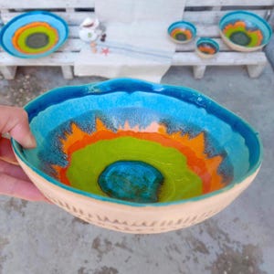 Handmade Colorful Ceramic Bowl – Art Pottery Fruit Bowl, Summer Kitchen Decor