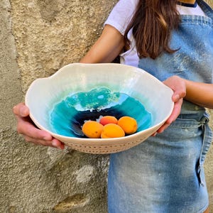 Handmade Ceramic Large Bowl XL – Winter Crackle Glaze, Sculptural Serving Centerpiece