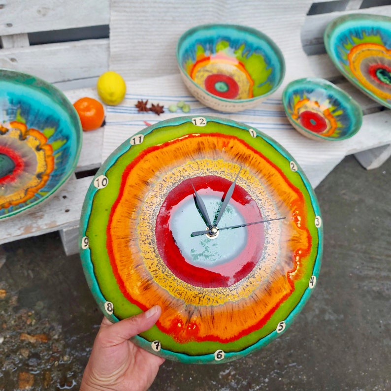 Art Clock Ceramic Clock Wall Round Clock Unique Clock - Etsy