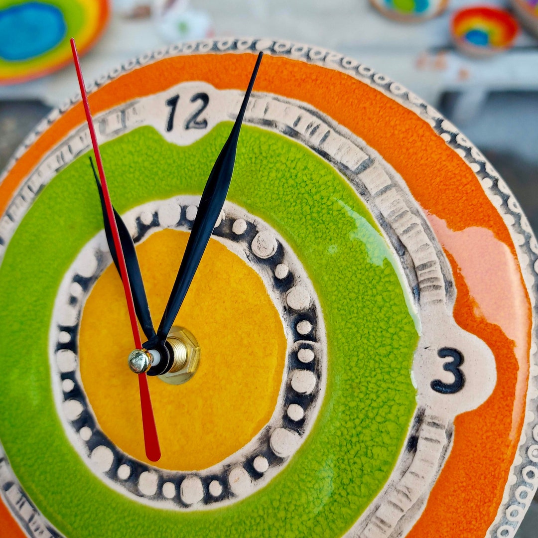 Wall Round Clock, Unique Ceramic Clock, Hand Made Pottery, Clock Gift ...
