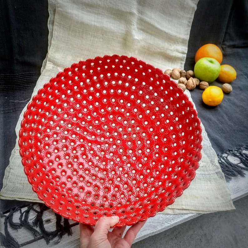 Ceramic Fruit Bowl, Red Bowl, Home Decor, Pottery Serving Bowl, Handmade Ceramic, Unique Valentine Gift, Contemporary Art, Minimalist Design image 3