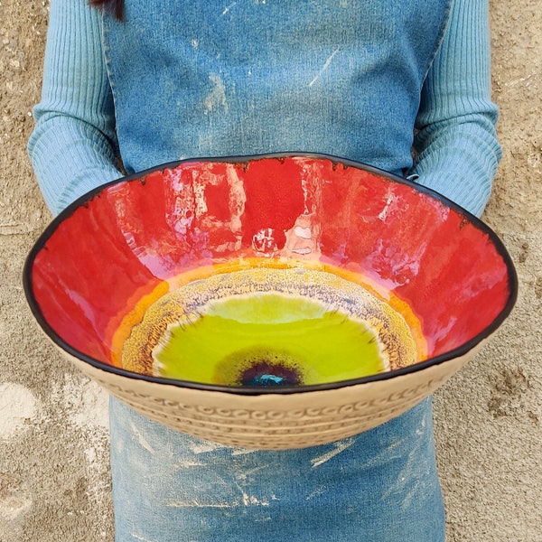 Large Ceramic Bowl, Fruit Bowl, Handmade Pottery Bowl, Art Ceramics, Serving Bowls, Gift For Her, Red Wedding Gift, Unique Bowl, Home Decor
