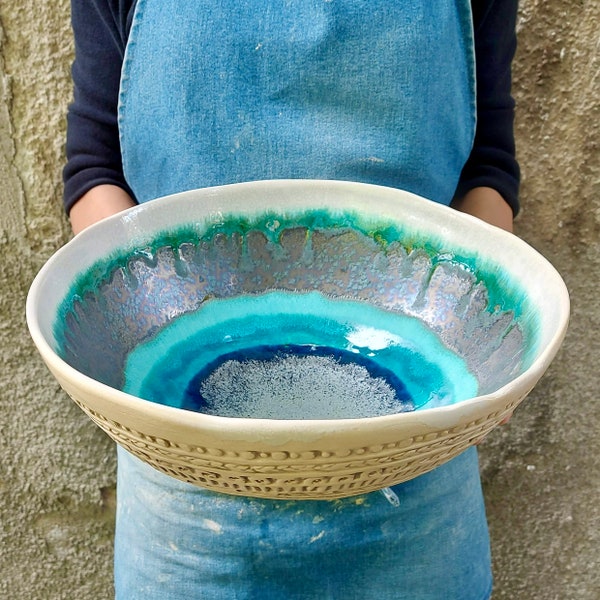 Handmade Pottery Bowl, Large Serving Bowl, Art Ceramic, Blue Wedding Gift, Unique Pottery, Modern Ceramic, Kitchen Decor, Ceramic Fruit Bowl
