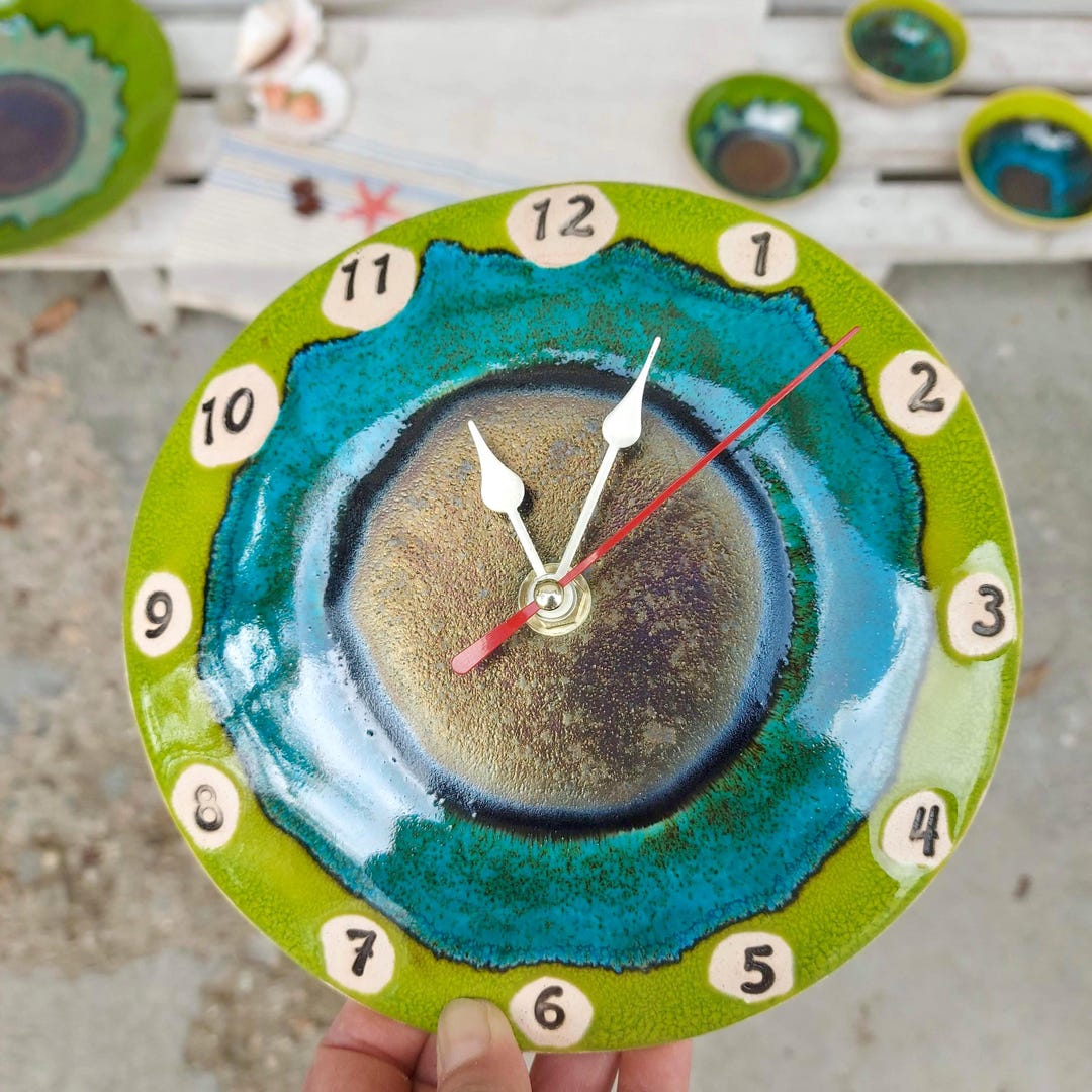 Handmade Ceramic Wall Clock – Colorful Pottery Art, Silent Kitchen ...