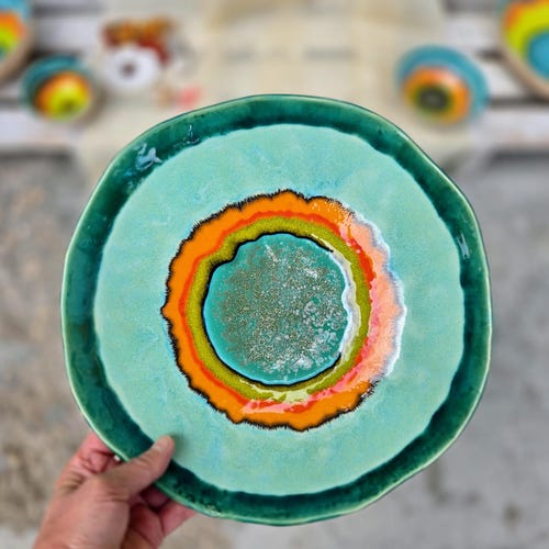 Handmade Ceramic Wall Plate – Colorful Summer Pottery Decor Accent
