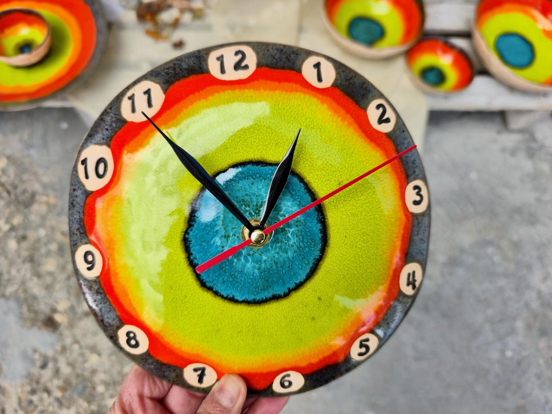 Small Handmade Ceramic Wall Clock – Colorful Abstract Art Decor, Autumn ...