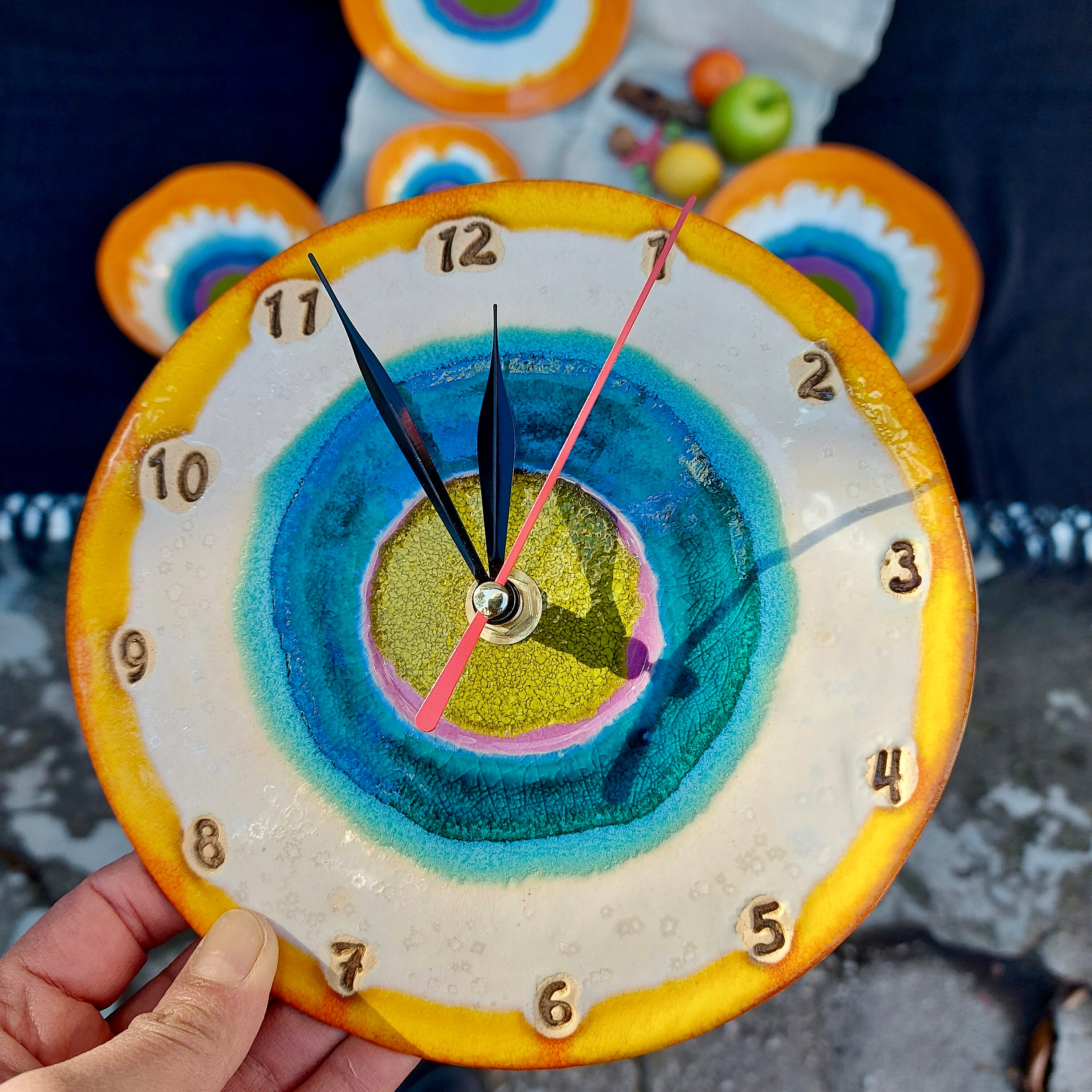 Colorful Clock Ceramic Wall Art Clock Kitchen Clock Etsy