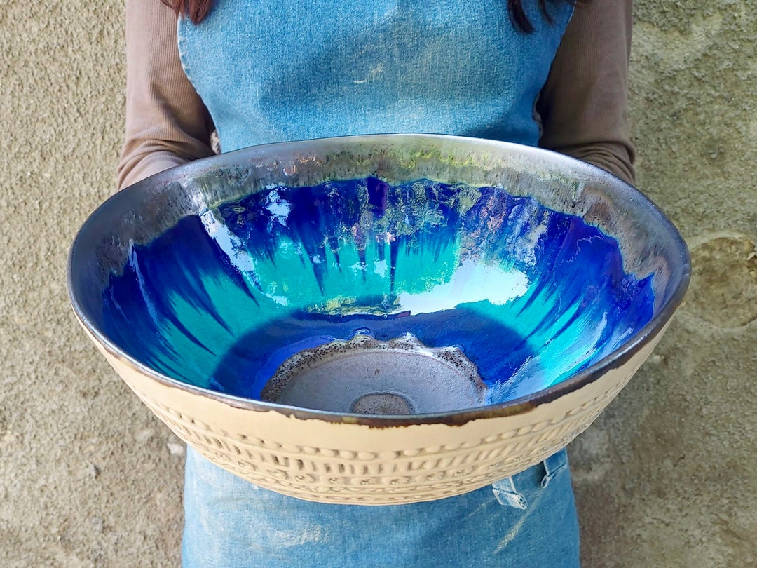 Large Pottery Bowl Unique Wedding Gift Ceramic Art Table Etsy