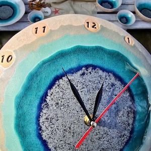 Handmade Ceramic Wall Clock – Crackle Blue Glaze, Modern Pottery Home Decor