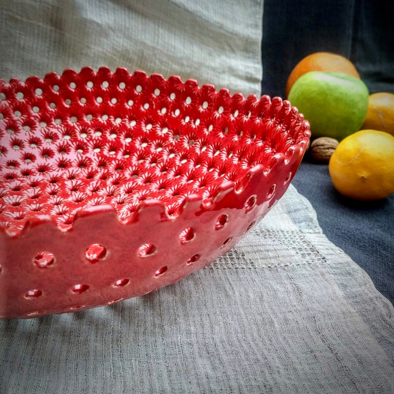 Ceramic Fruit Bowl, Red Bowl, Home Decor, Pottery Serving Bowl, Handmade Ceramic, Unique Valentine Gift, Contemporary Art, Minimalist Design image 7