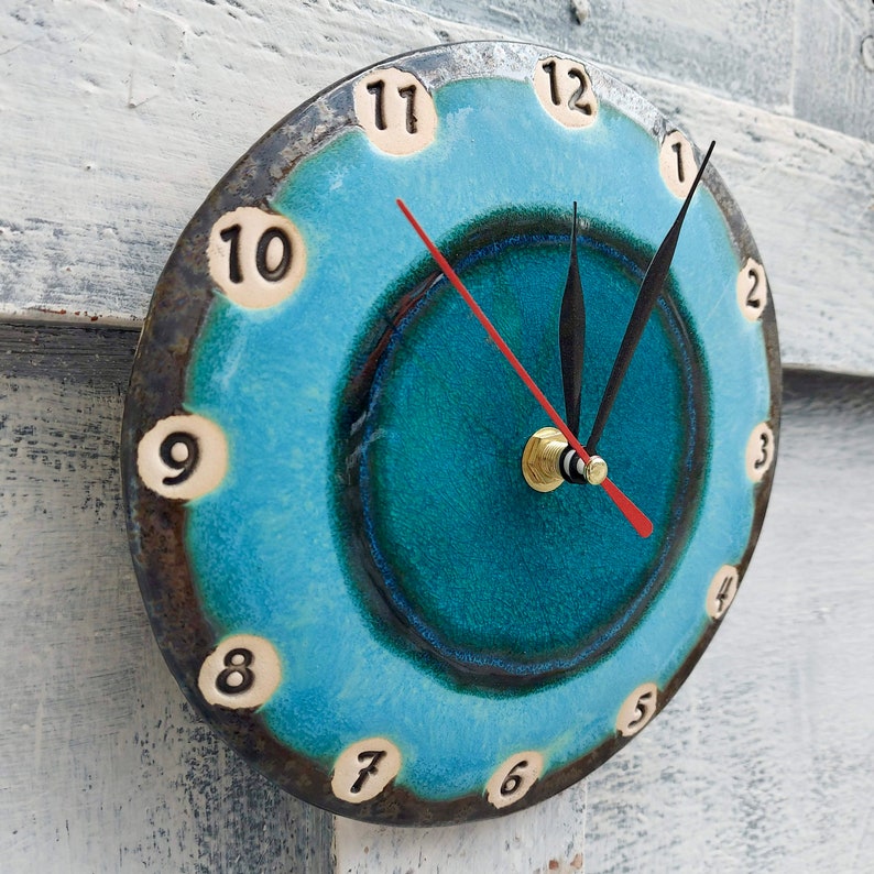 Ceramic Clock, Unique Art Clock, Ceramic Wall Clock, Handmade Pottery Clock, Home Decor, Color Clock, Wall Decor, Kitchen Clock, Clock Wall image 5