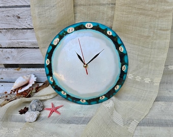 Ägäisches Meer Keramik Wanduhr, handgemachte Stille Küsten Wohnkultur, Strandhaus Kunst
