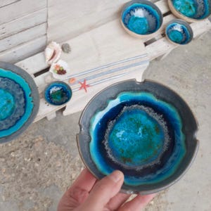Schwarzes Meer Keramik Aschenbecher - Handgemachte Ocean Glaze Keramik, Strand Dekor Geschenk für Raucher