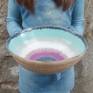 Handgemachte XL Keramik Obstschale - Purple Art Pottery Centerpiece, Lavender Kollektion