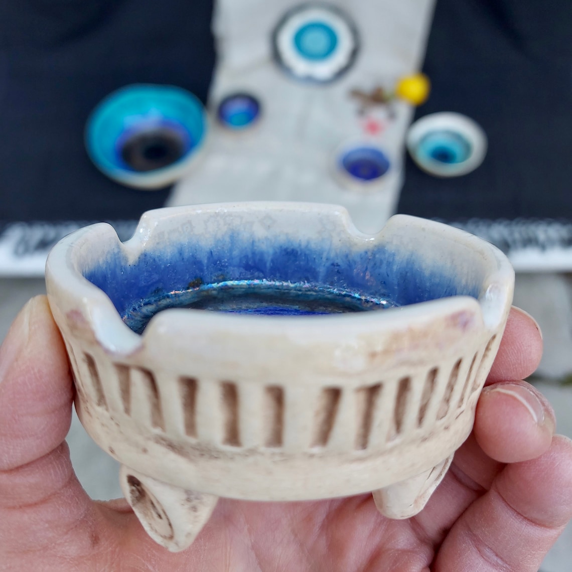 Ceramic Small Ashtray Blue Ashtray Gift For Him Colorful Etsy